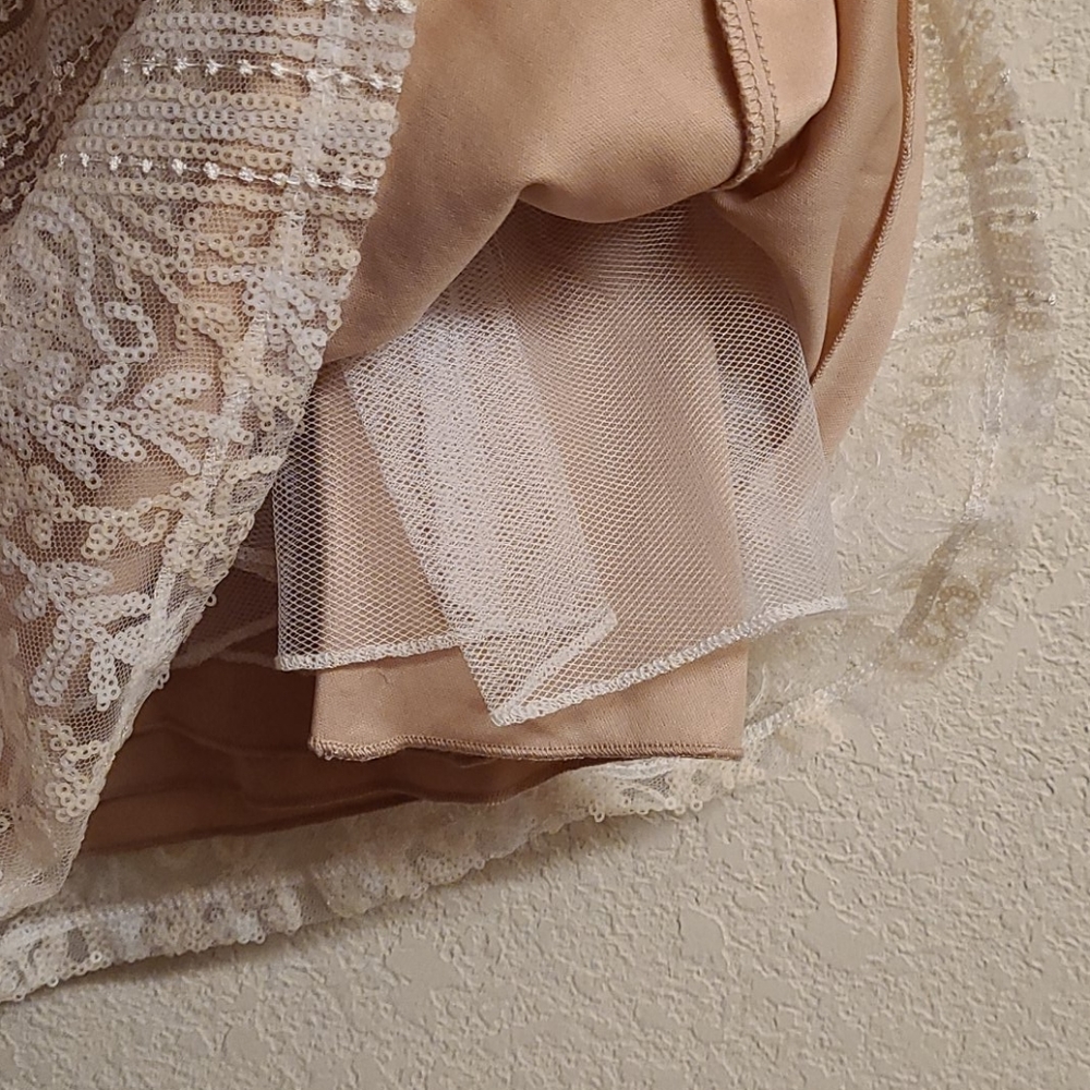 Beige and White Short Tulle Cocktail Dress - Picture 6 of 8
